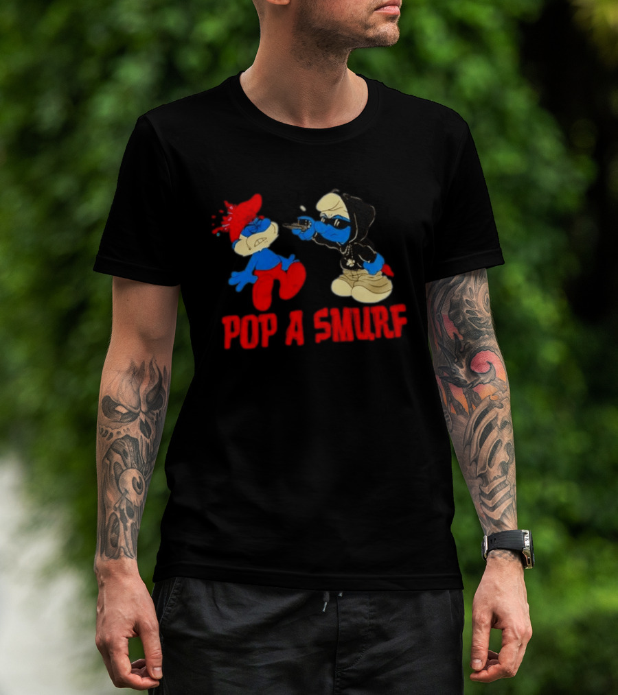 Pop A Smurf Gangster Cartoon Characters In Street T-Shirt