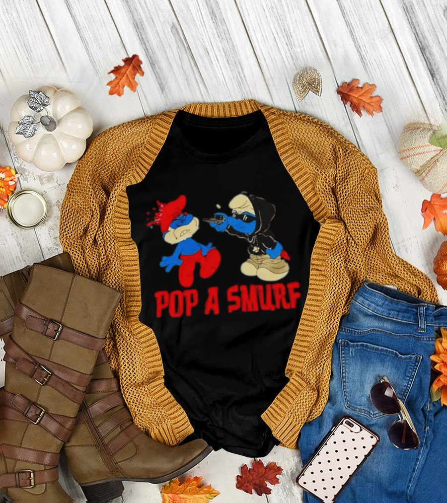 Pop A Smurf Gangster Cartoon Characters In Street T-Shirt