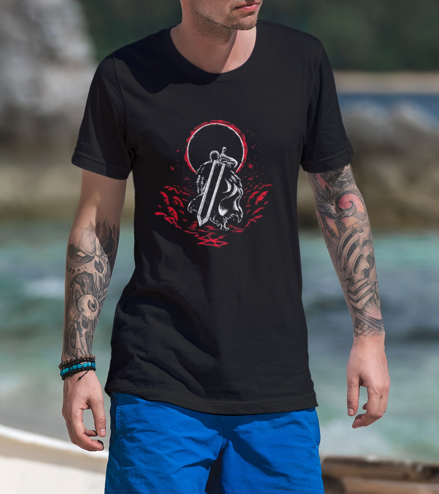 Crimson Sun Rises Dragon Slayer Warrior Shield Eclipse T-Shirt