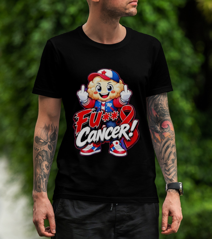 Cancer Awareness With Cauliflower Character And Red Ribbon T-Shirt