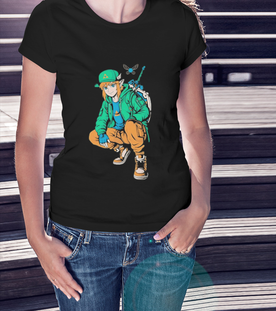 Link Legend Of Zelda Streetwear Style With Sword And Navi T-Shirt