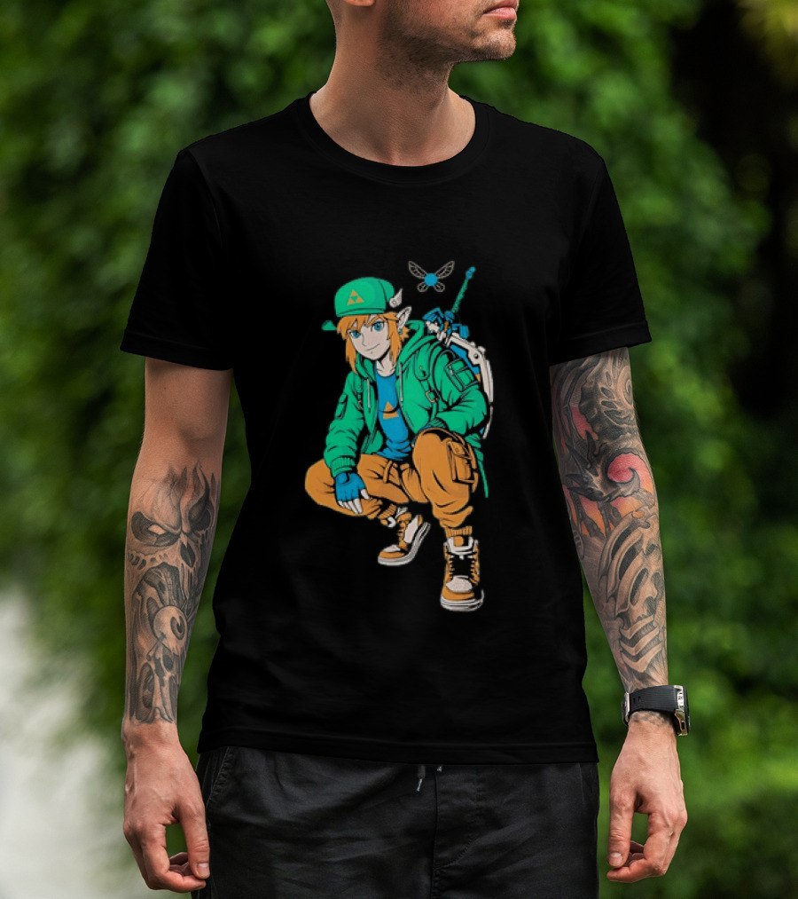Link Legend Of Zelda Streetwear Style With Sword And Navi T-Shirt