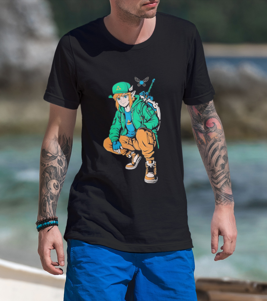 Link Legend Of Zelda Streetwear Style With Sword And Navi T-Shirt