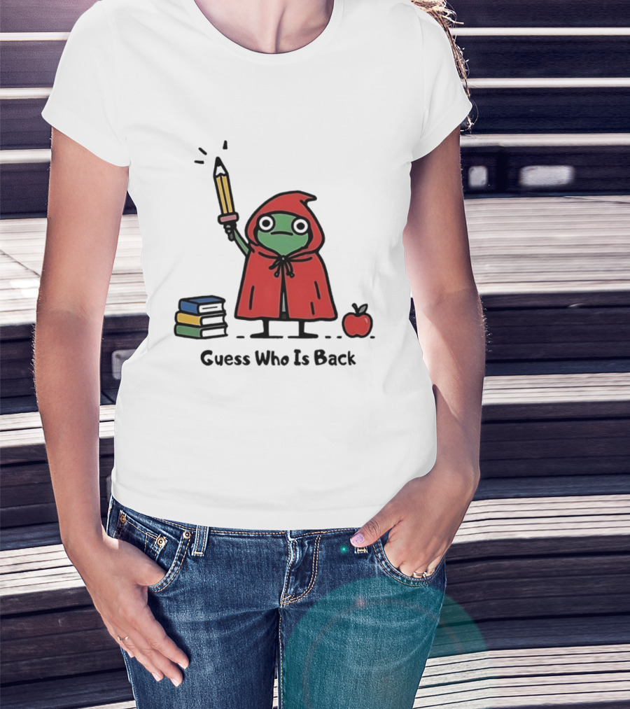 Guess Who Is Back Frog In Red Cape With Pencil Books And Apple T-Shirt