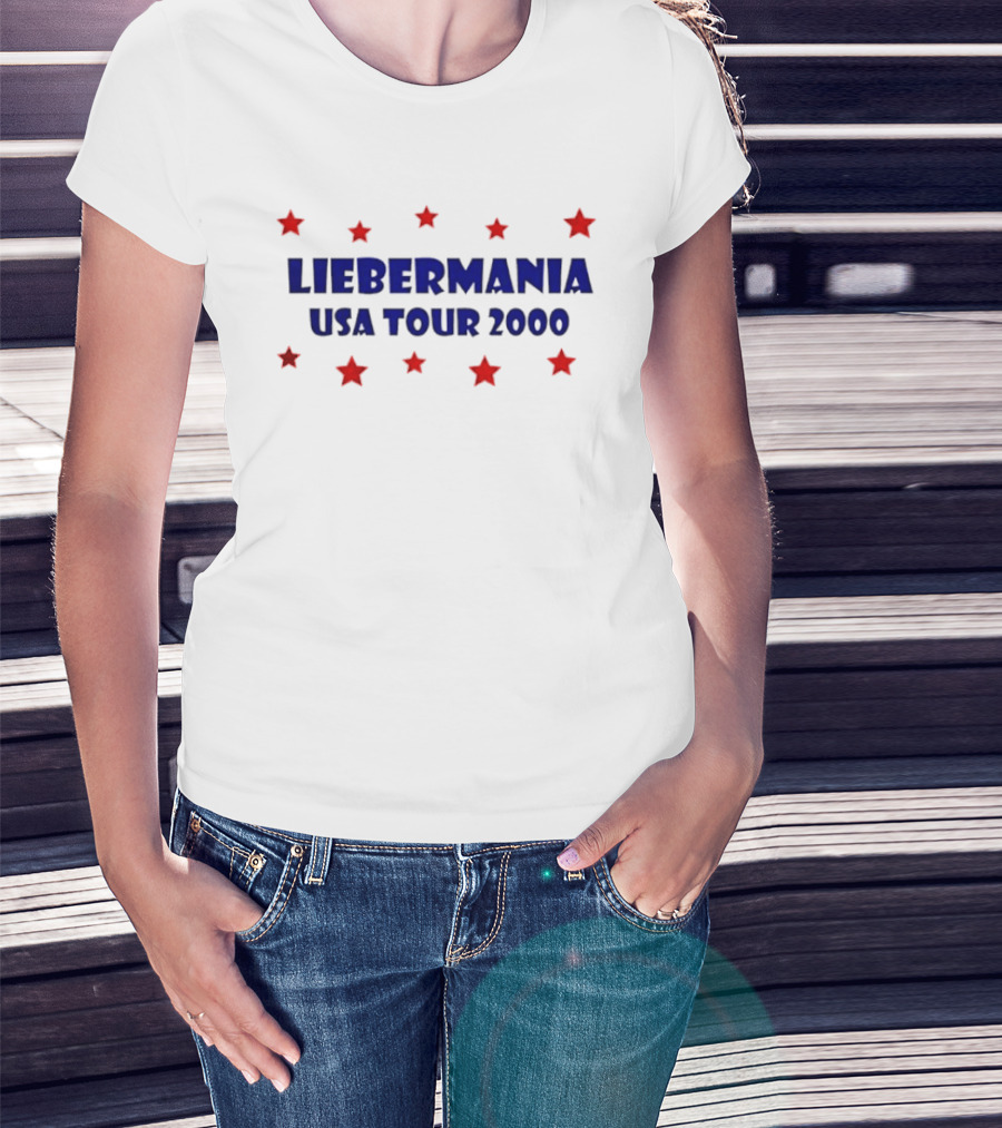 Joe Lieberman 2000 Presidential Campaign Liebermania USA Tour 2000 Red Stars T-Shirt