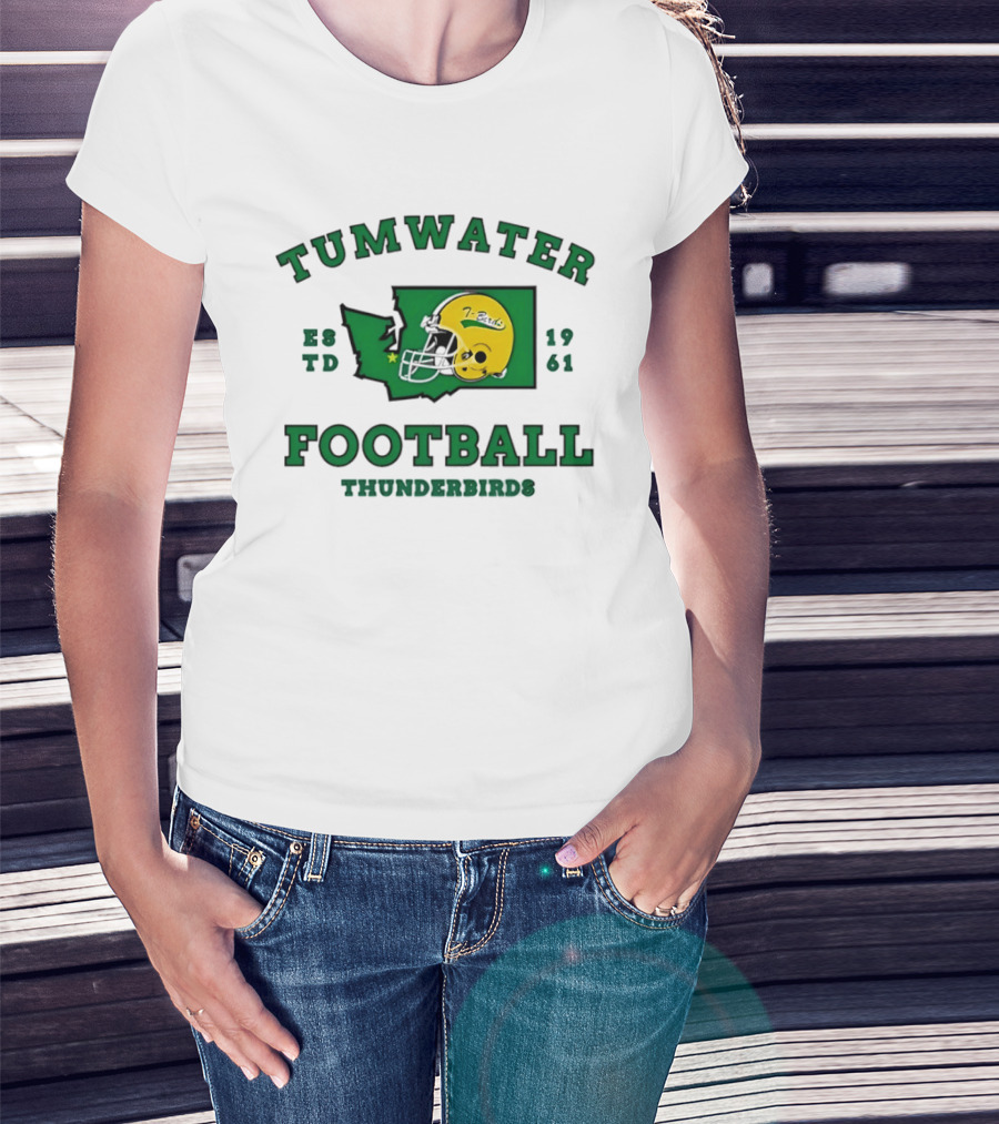 Tumwater Football Thunderbirds 1961 Estd Helmet And Washington State T-Shirt