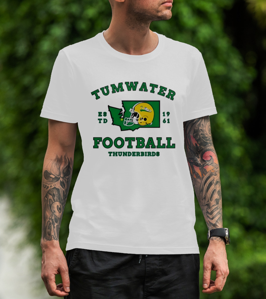 Tumwater Football Thunderbirds 1961 Estd Helmet And Washington State T-Shirt