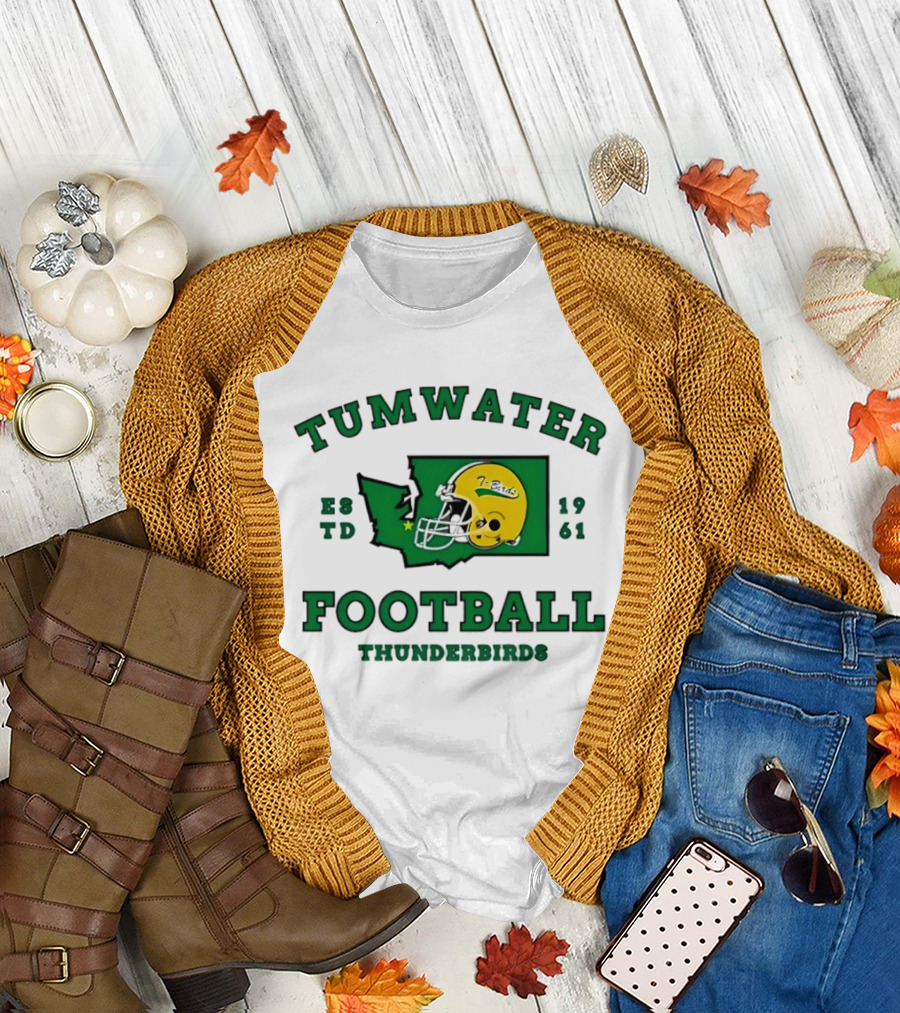 Tumwater Football Thunderbirds 1961 Estd Helmet And Washington State T-Shirt