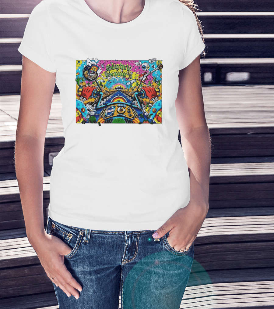 Slightly Stoopid Road Trippin Chicago IL Tour Art Alive Bird Skull Cactus Trippy Vibes T-Shirt