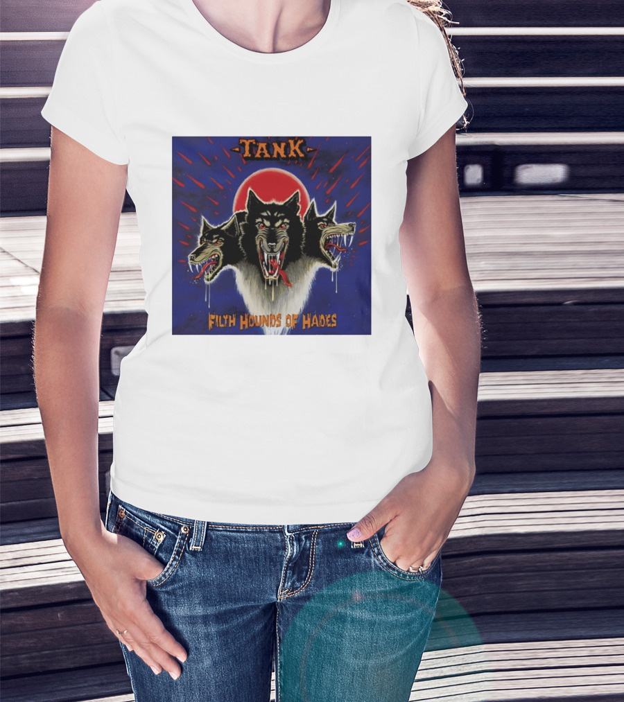 Tank Filth Hounds Of Hades Album Cover Heavy Metal Three Headed Dog Red Moon T-Shirt