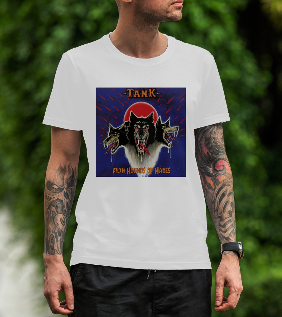 Tank Filth Hounds Of Hades Album Cover Heavy Metal Three Headed Dog Red Moon T-Shirt