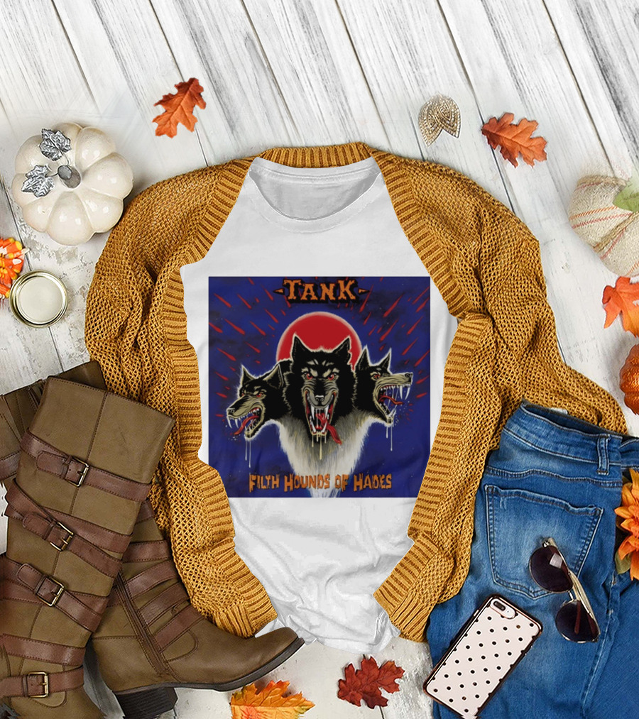 Tank Filth Hounds Of Hades Album Cover Heavy Metal Three Headed Dog Red Moon T-Shirt