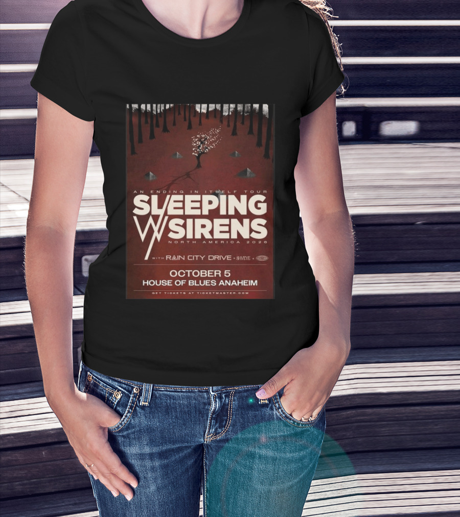 An Ending In Itself Tour Sleeping Sirens North America 2026 October 5 House Of Blues Anaheim Rain City Drive Eye🎵 T-Shirt