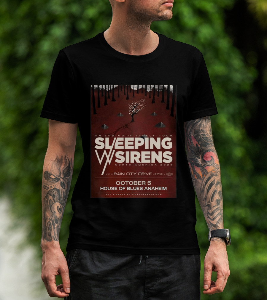 An Ending In Itself Tour Sleeping Sirens North America 2026 October 5 House Of Blues Anaheim Rain City Drive Eye🎵 T-Shirt