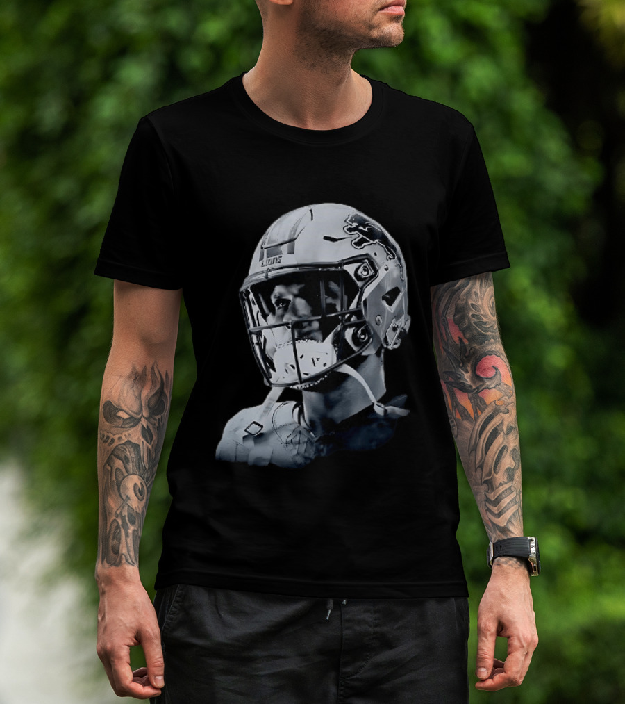 Detroit Lions Aidan Hutchinson Charcoal House Helmet Artistry T-Shirt