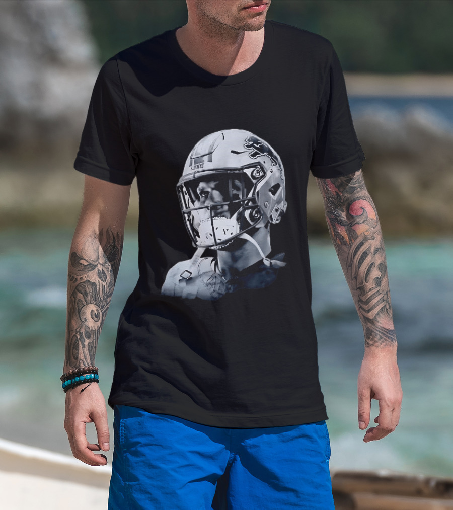 Detroit Lions Aidan Hutchinson Charcoal House Helmet Artistry T-Shirt