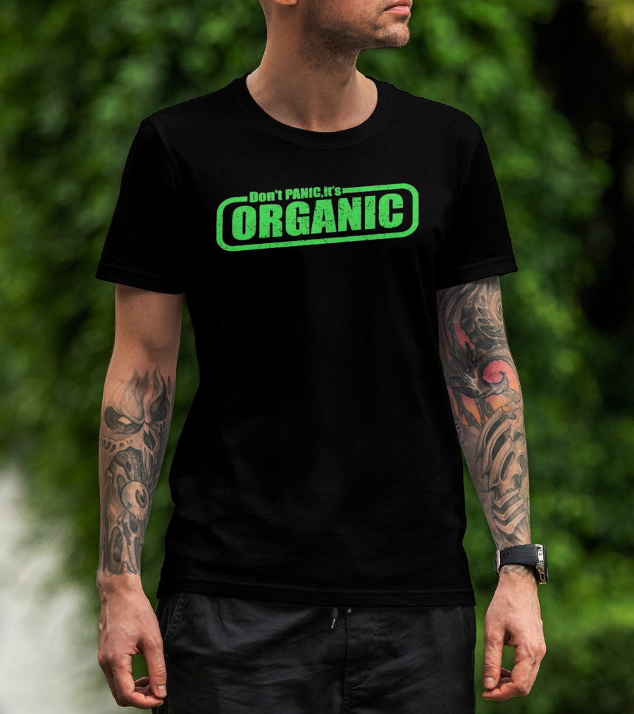 Don't Panic It's Organic Retro Green Distressed T-Shirt