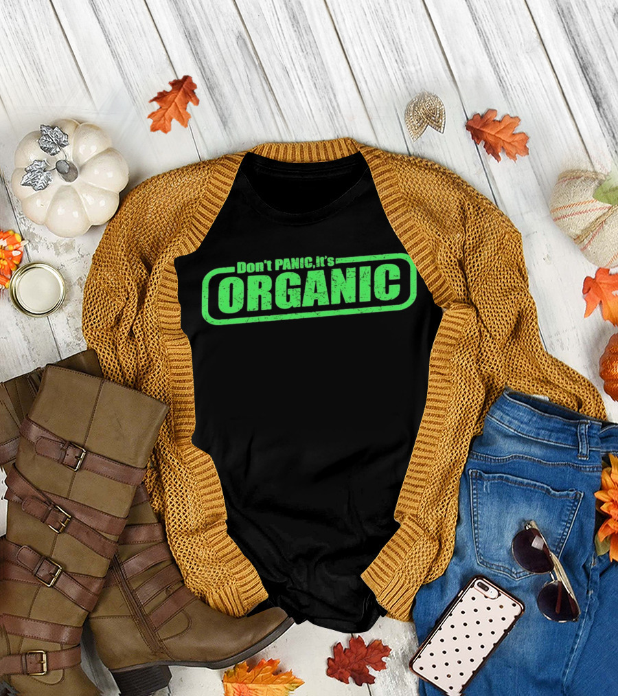 Don't Panic It's Organic Retro Green Distressed T-Shirt