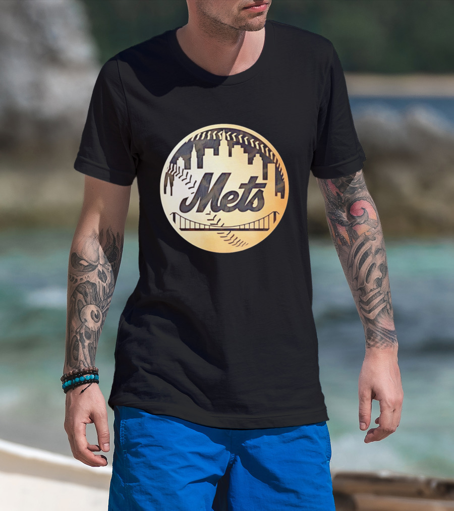 New York Mets Baseball Skyline Bridge MLB T-Shirt
