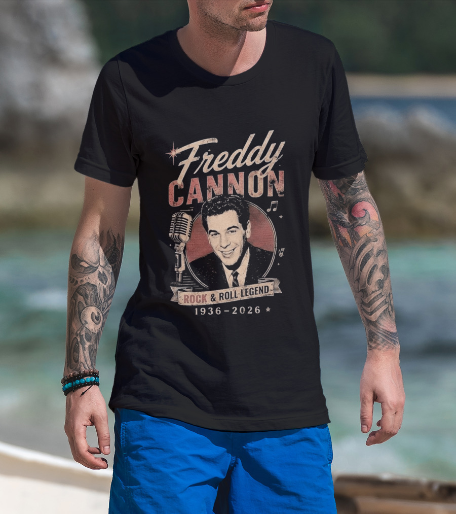 Freddy Cannon Rock & Roll Legend In Loving Memory 1936 2026 Microphone Musical Notes T-Shirt