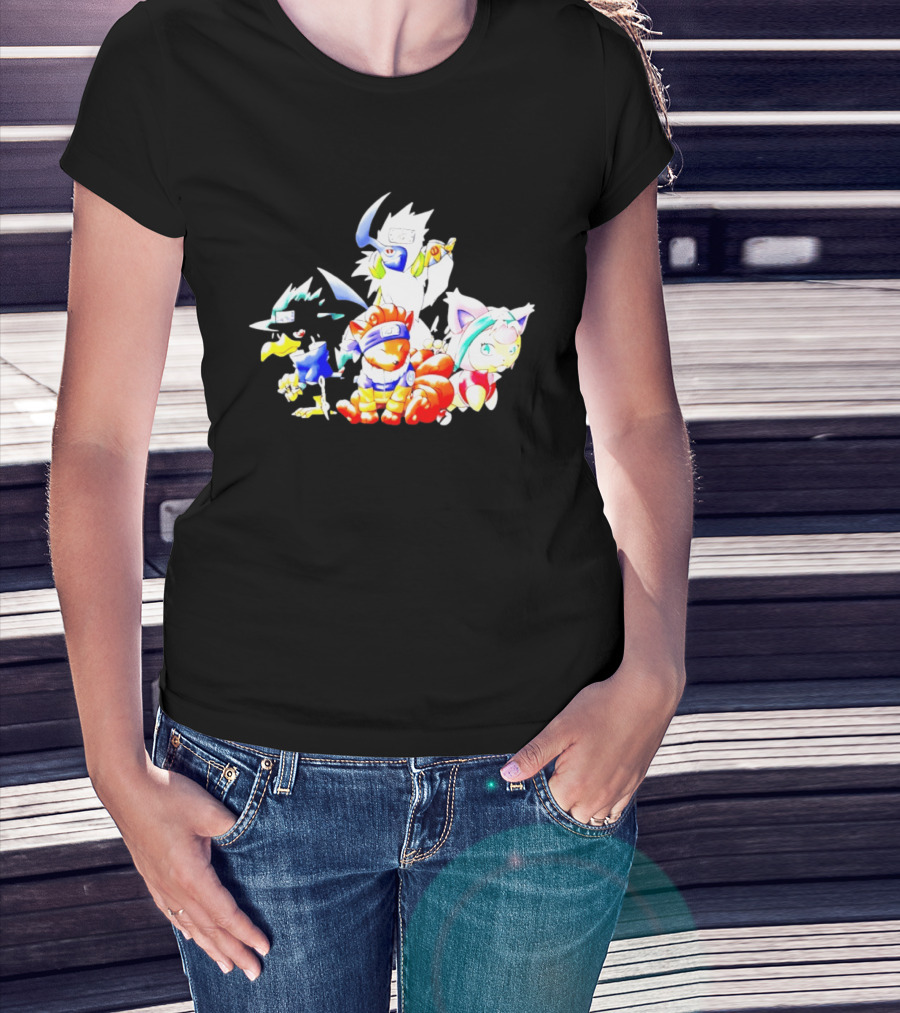 Chibi Pokemon Naruto Crossover With Animal Characters T-Shirt