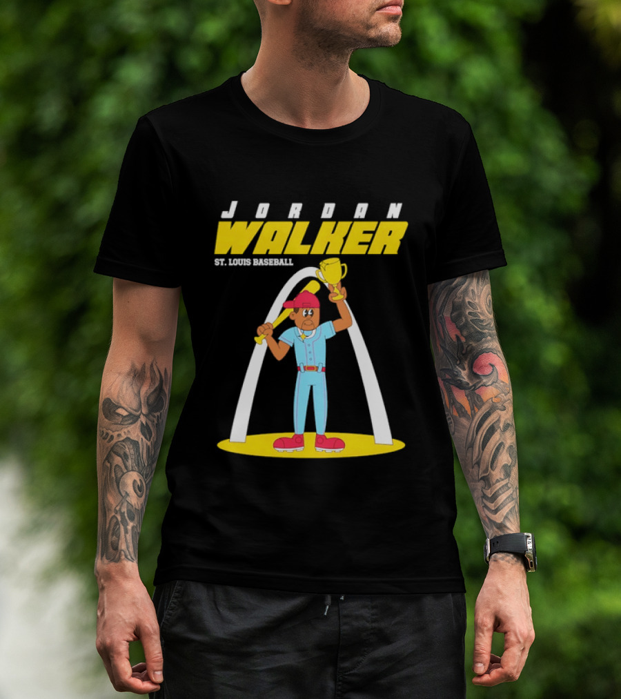 Jordan Walker St. Louis Baseball Cartoon Player Trophy Arch T-Shirt