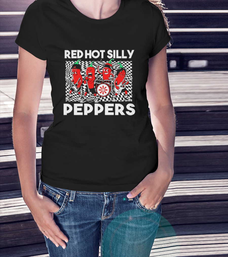 Red Hot Silly Peppers Cartoon Band Chili Characters T-Shirt