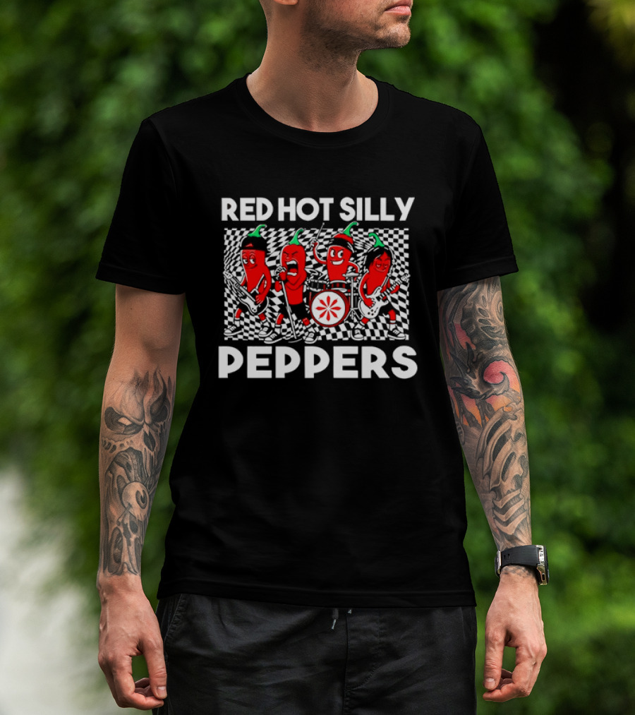 Red Hot Silly Peppers Cartoon Band Chili Characters T-Shirt