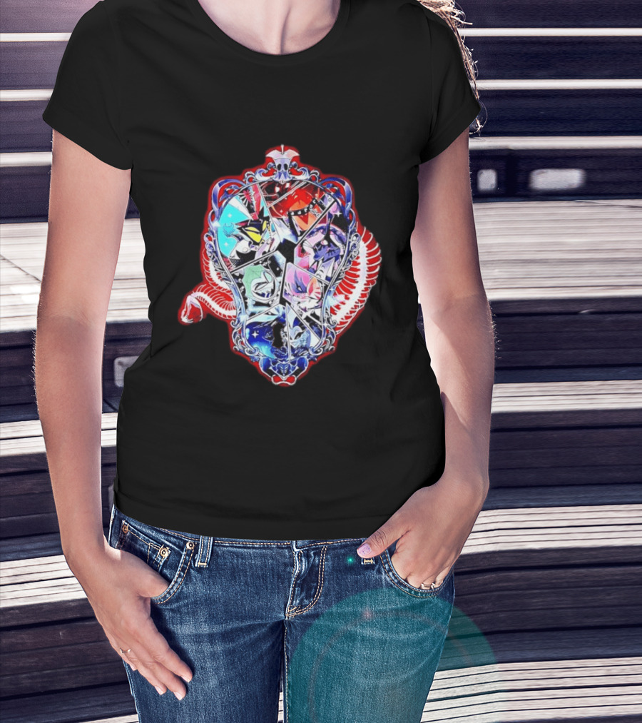 Vees Vox Valentino Velvet Overlord Hazbin Hotel Characters Stained Glass T-Shirt