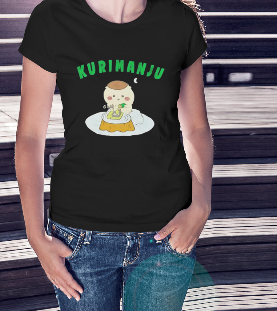 Kurimanju Chiikawa Eating At Night On Tree Stump T-Shirt