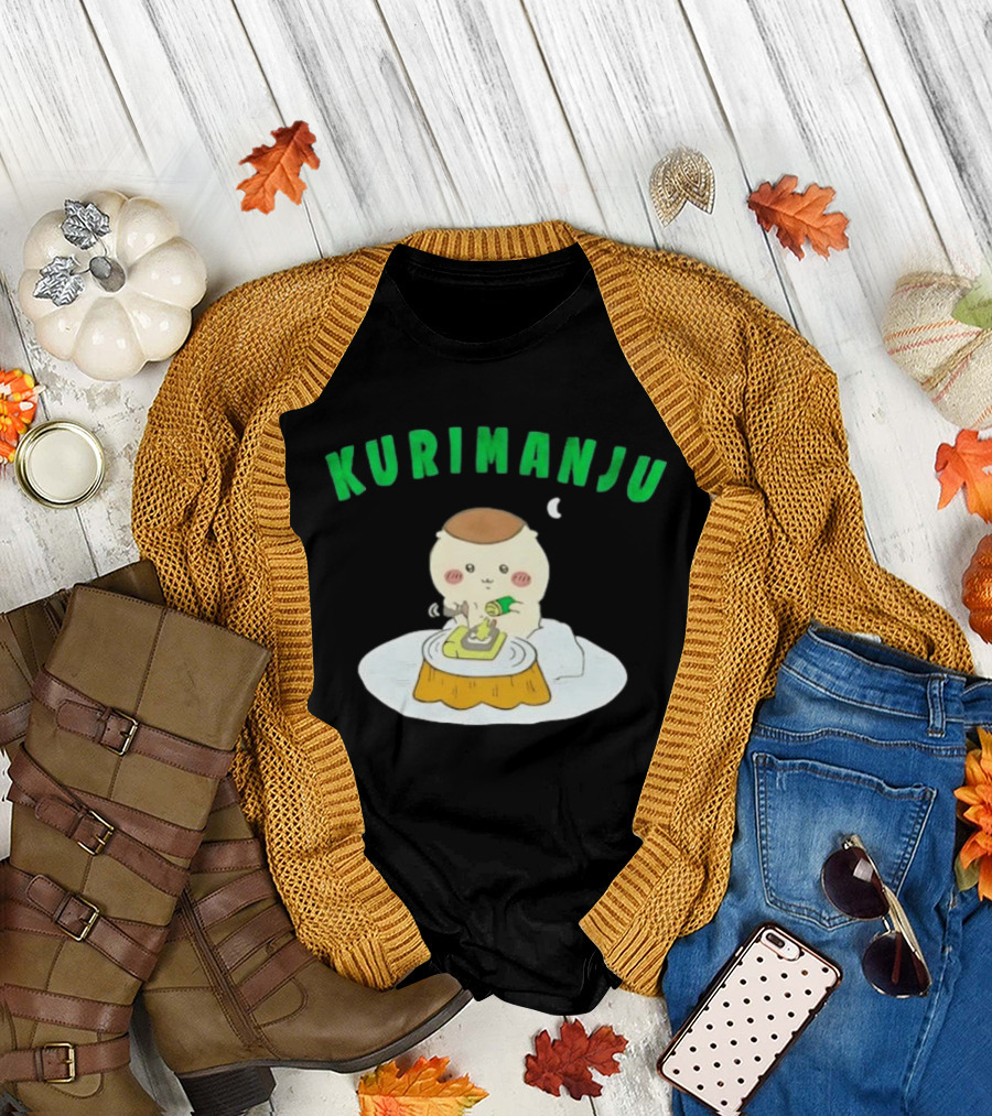 Kurimanju Chiikawa Eating At Night On Tree Stump T-Shirt