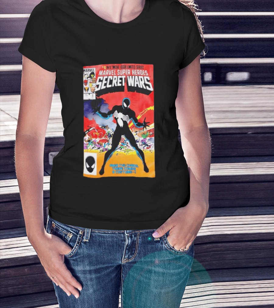 Marvel Super Heroes Secret Wars Issue 8 Spider Man Black Suit Comic Cover T-Shirt