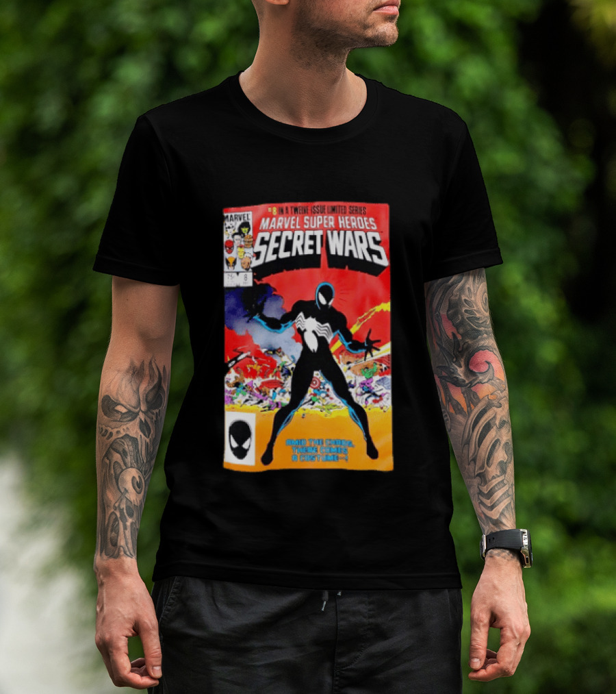 Marvel Super Heroes Secret Wars Issue 8 Spider Man Black Suit Comic Cover T-Shirt