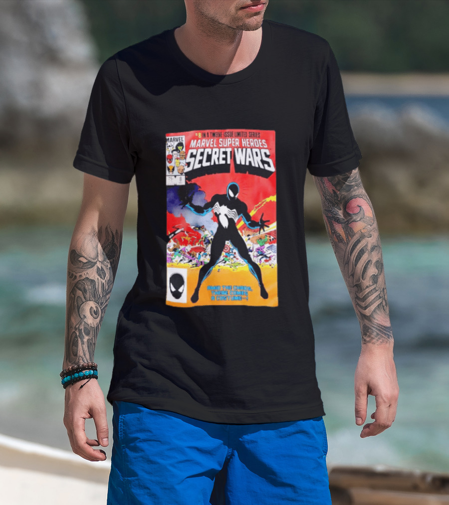 Marvel Super Heroes Secret Wars Issue 8 Spider Man Black Suit Comic Cover T-Shirt
