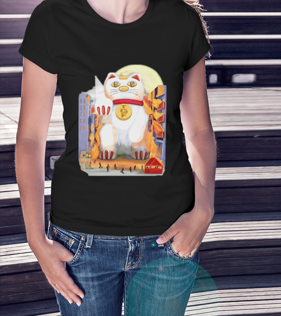 TGF Lucky Cat Maneki Neko Giant Cat City Destruction T-Shirt