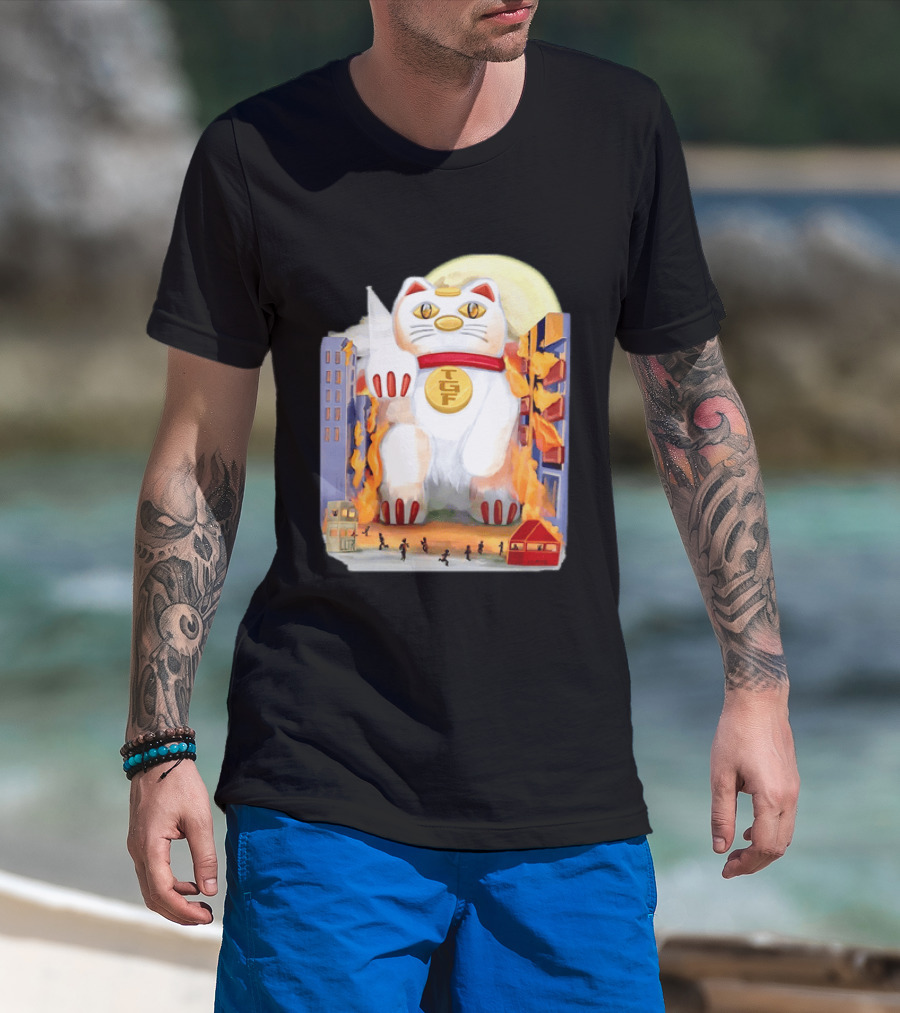 TGF Lucky Cat Maneki Neko Giant Cat City Destruction T-Shirt