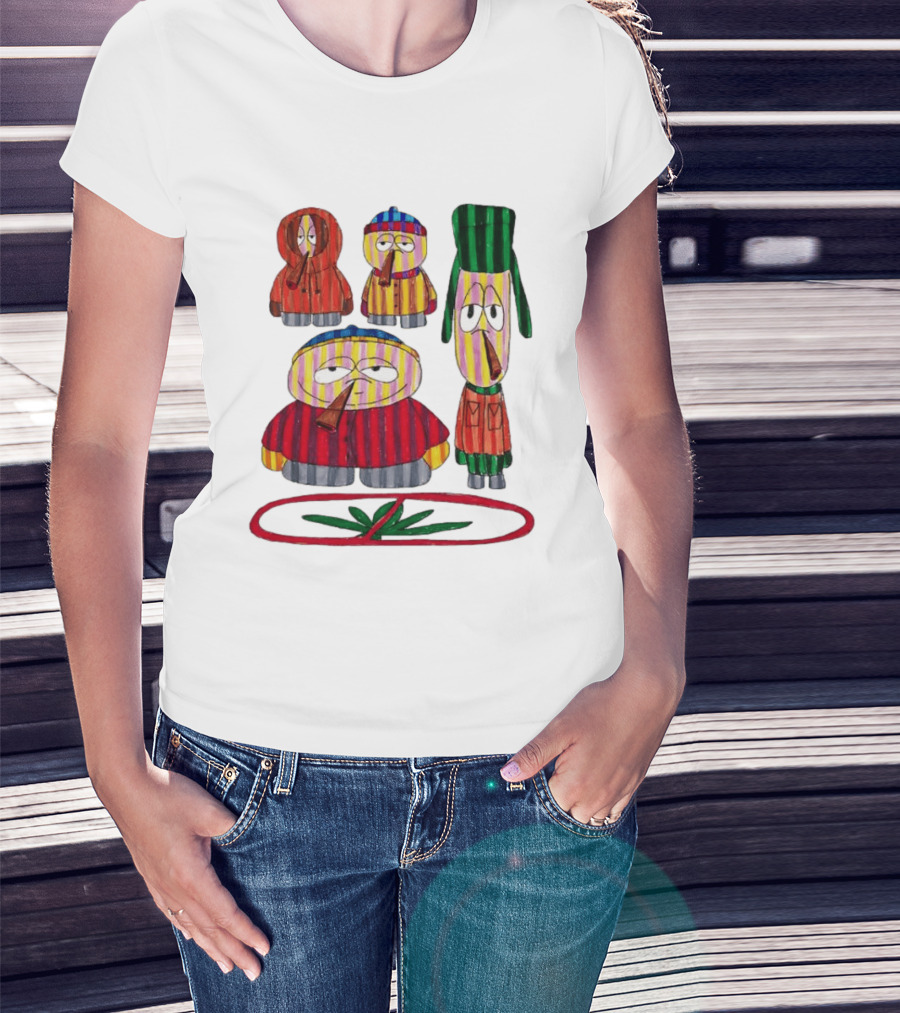 Cartman Stan Kyle Kenny South Park Characters Smoking No Weed Prohibition T-Shirt
