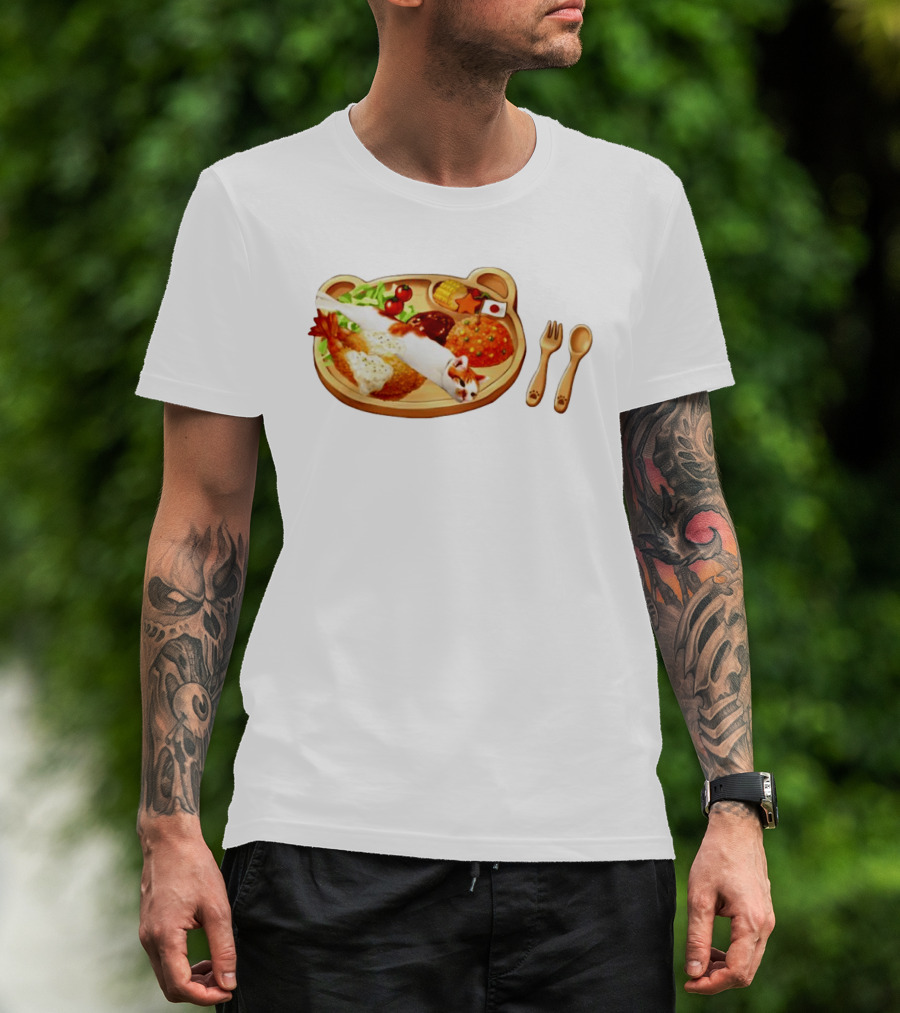Cat Sushi On Bear Shaped Japanese Meal Plate With Shrimp And Rice T-Shirt