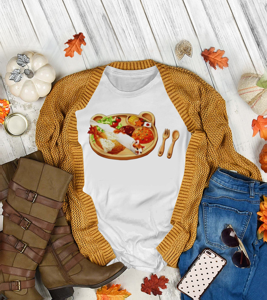 Cat Sushi On Bear Shaped Japanese Meal Plate With Shrimp And Rice T-Shirt