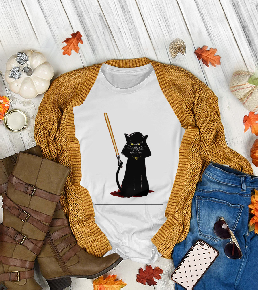 Darth Vader Cat Lightsaber Star Wars T-Shirt