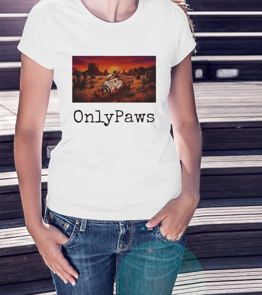 Desert Sunset Playful Pit Bull OnlyPaws Scenic Wonderland T-Shirt