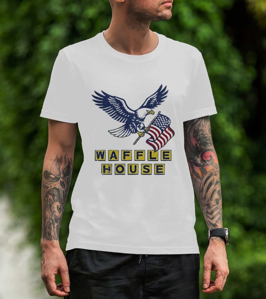 Waffle House Eagle Holding American Flag T-Shirt