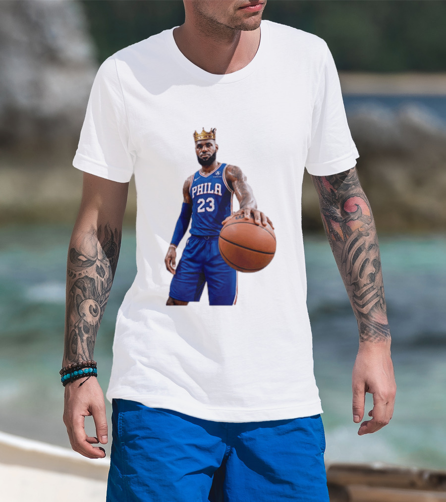 LeBron James King Crown Dribbling Philadelphia 76ers Basketball Player 23 Phila T-Shirt
