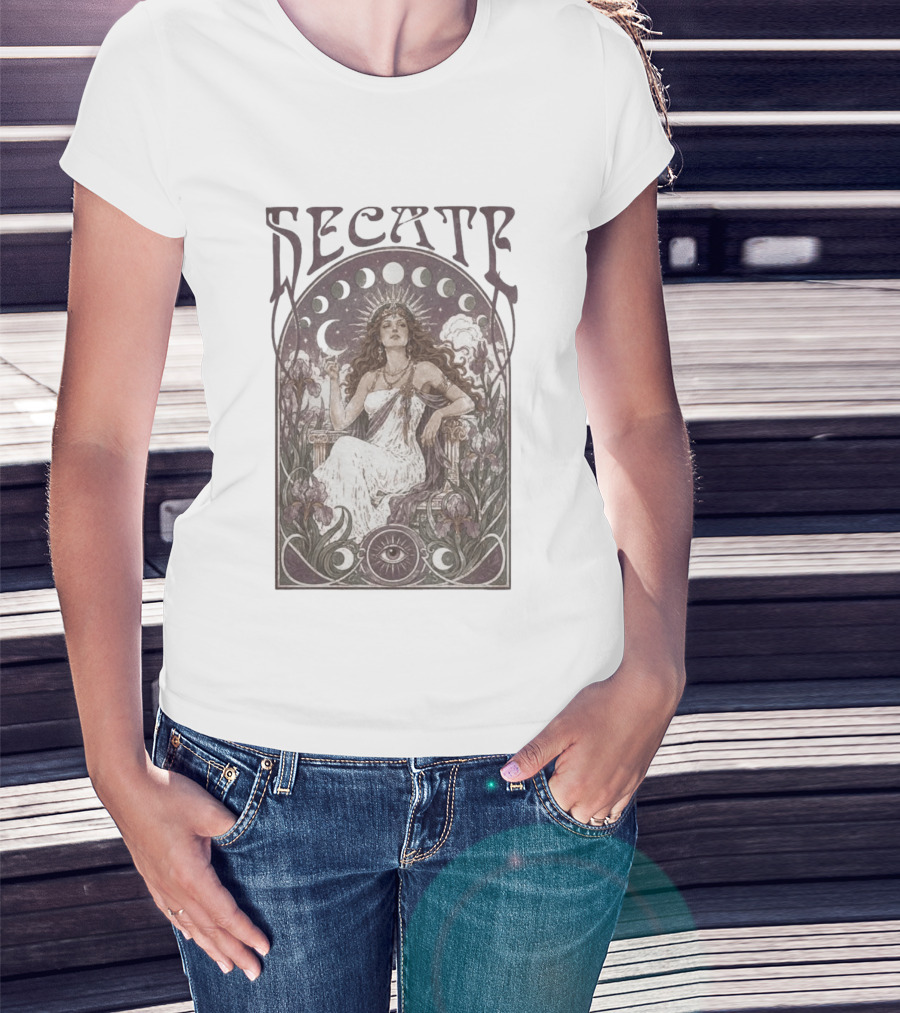 Hecate Goddess Moon Phases Magic Feminist Witch Pagan Crossroads Key Goth Grunge T-Shirt