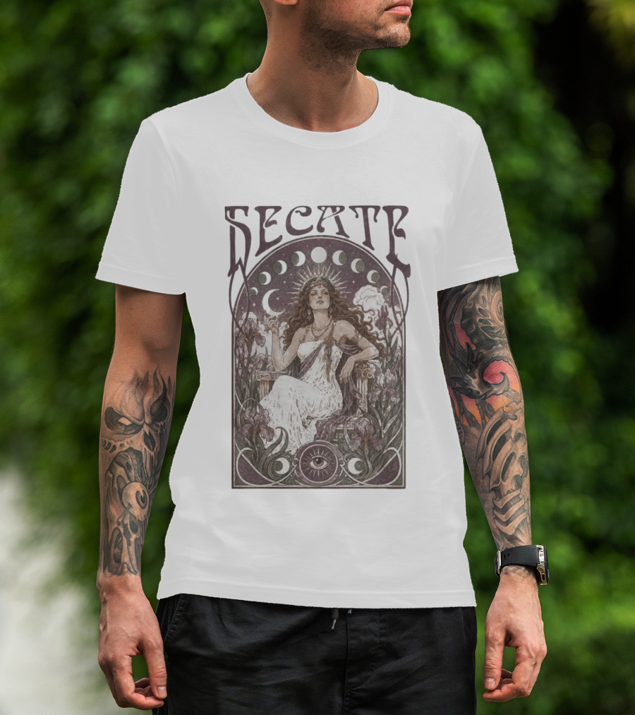 Hecate Goddess Moon Phases Magic Feminist Witch Pagan Crossroads Key Goth Grunge T-Shirt