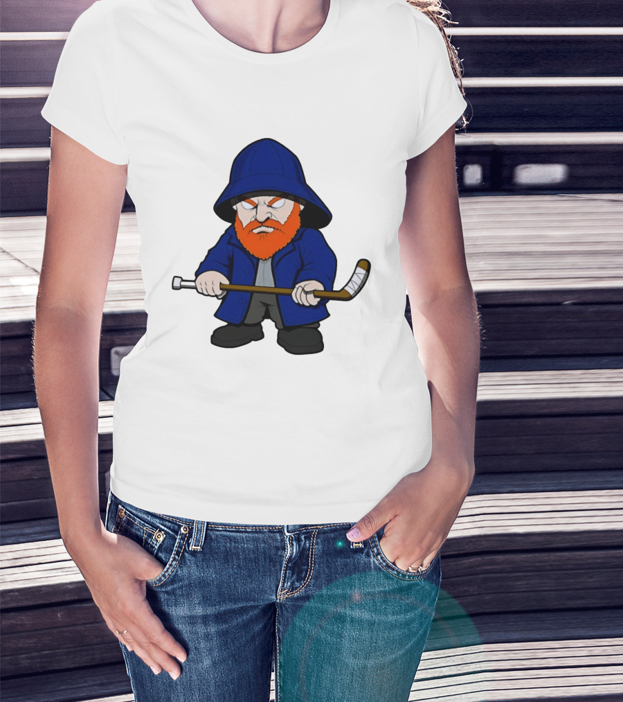 New Islanders Bearded Fisherman Cartoon Hockey Player T-Shirt
