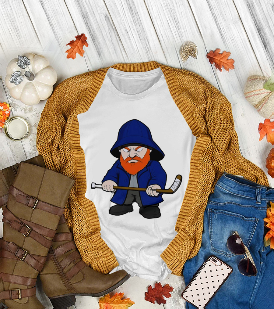 New Islanders Bearded Fisherman Cartoon Hockey Player T-Shirt
