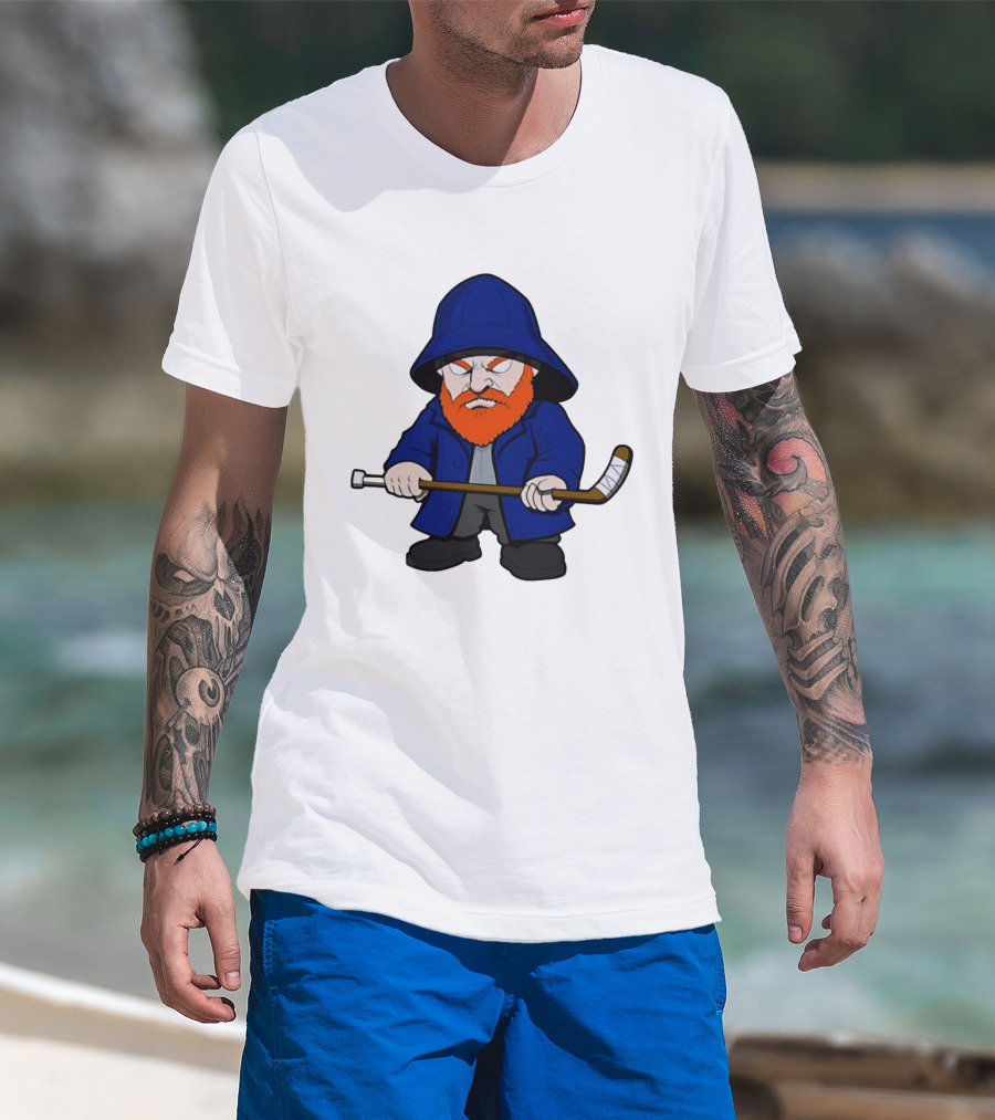 New Islanders Bearded Fisherman Cartoon Hockey Player T-Shirt