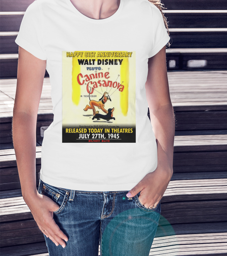 Walt Disney Pluto Canine Casanova 81st Anniversary Released July 27th 1945 T-Shirt