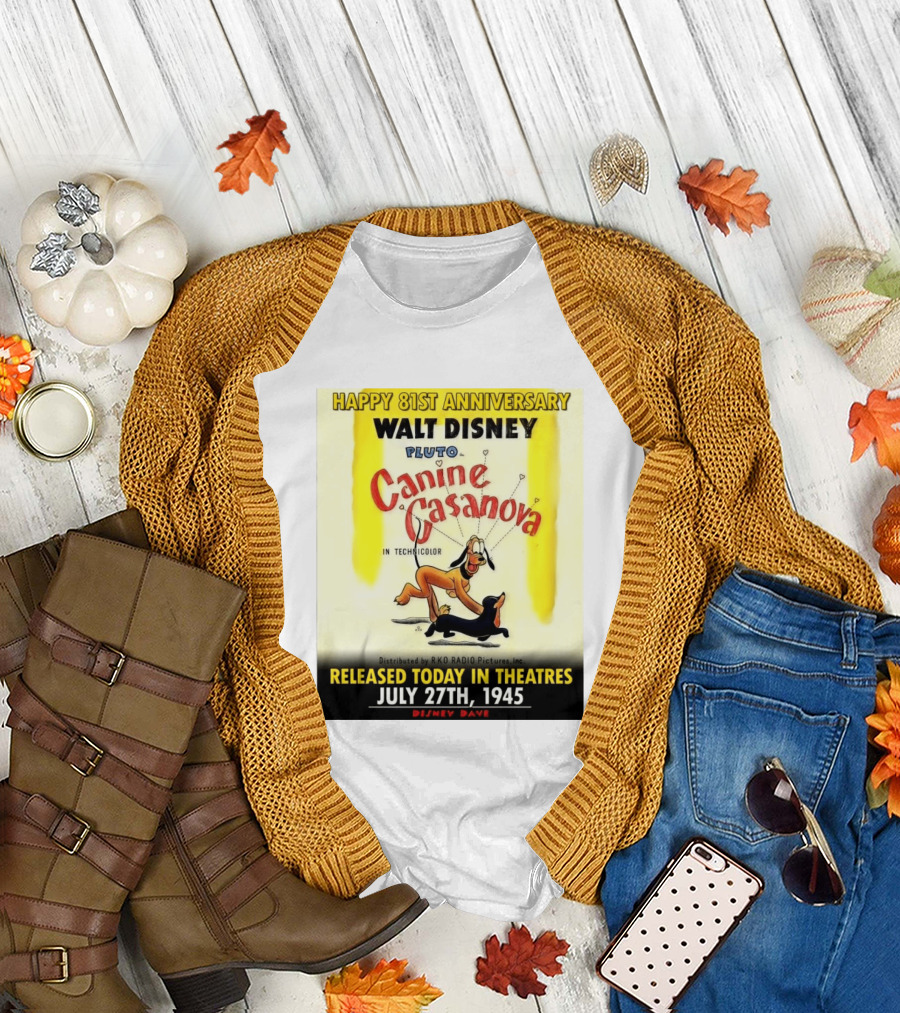 Walt Disney Pluto Canine Casanova 81st Anniversary Released July 27th 1945 T-Shirt